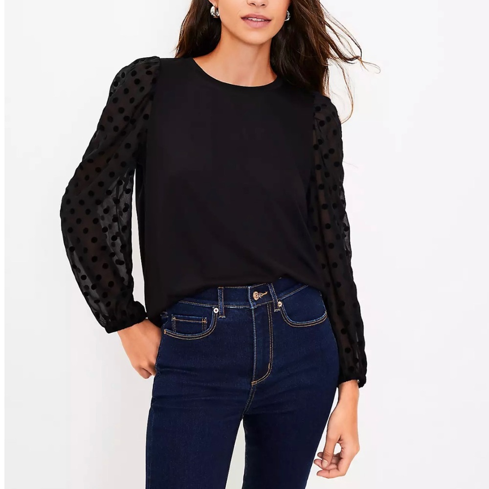 NWT Loft Velvet Dot Mixed Media Top
